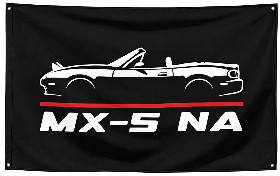 Mazda MX 5 NA Miata Flag -3x5 ft Banner-100% polyester-2 Metal Grommets-One sided /Two sided