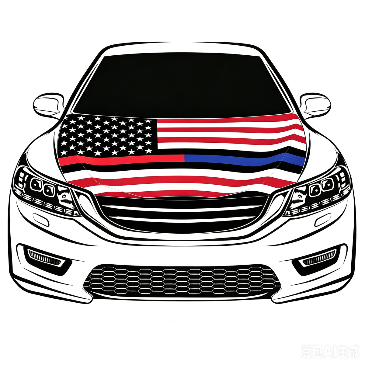 America Police Car Hood Cover Flag ,Thin blue line Banner Engine Flag,3.3X5ft,100% Polyester Elastic Fabrics Can be Washed