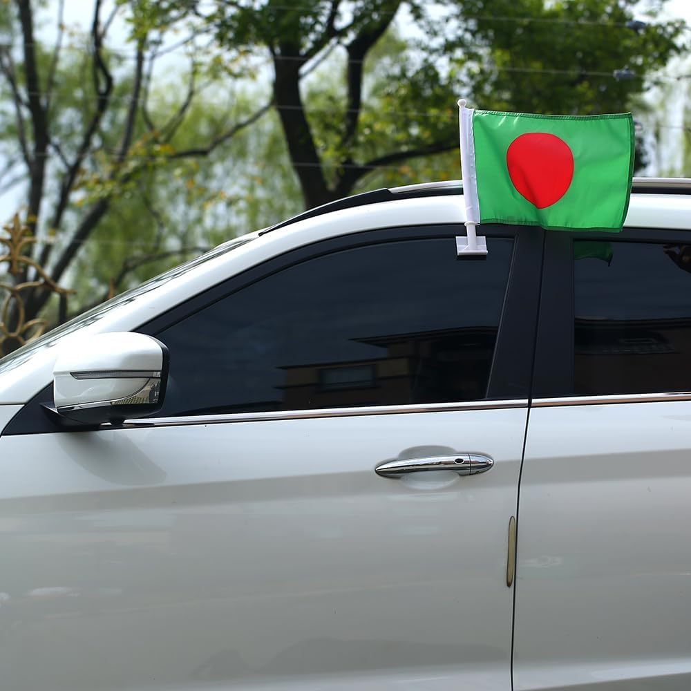 Bangladesh flag Car Window Flag of Bangladesh 11X18 Inch(28x46cm) 100% Polyester, Strong White Flagpole