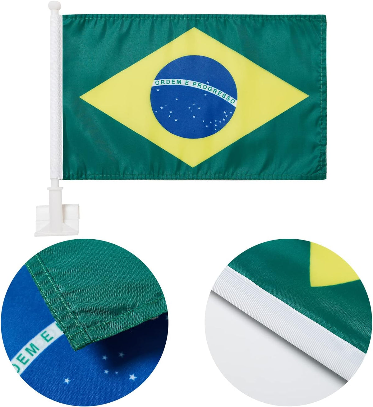 Brazilian Flag Car Window Flag of Brazil 11X18 Inch(28x46cm) 100% Polyester, Strong White Flagpole