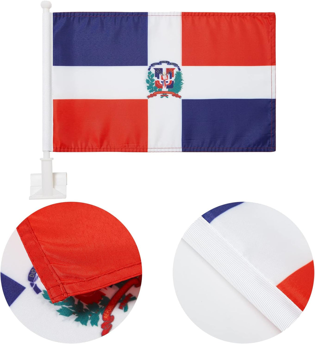Dominican flag Car Window Flag of Dominican Republic 11X18 Inch(28x46cm) 100% Polyester, Strong White Flagpole
