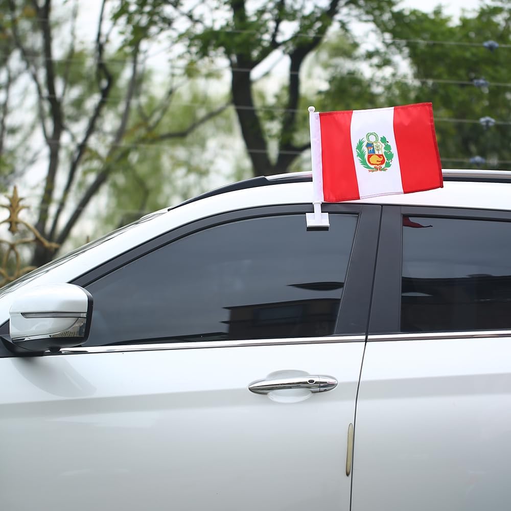 Peru flag Car Window Flag of Peru 11X18 Inch(28x46cm) 100% Polyester, Strong White Flagpole