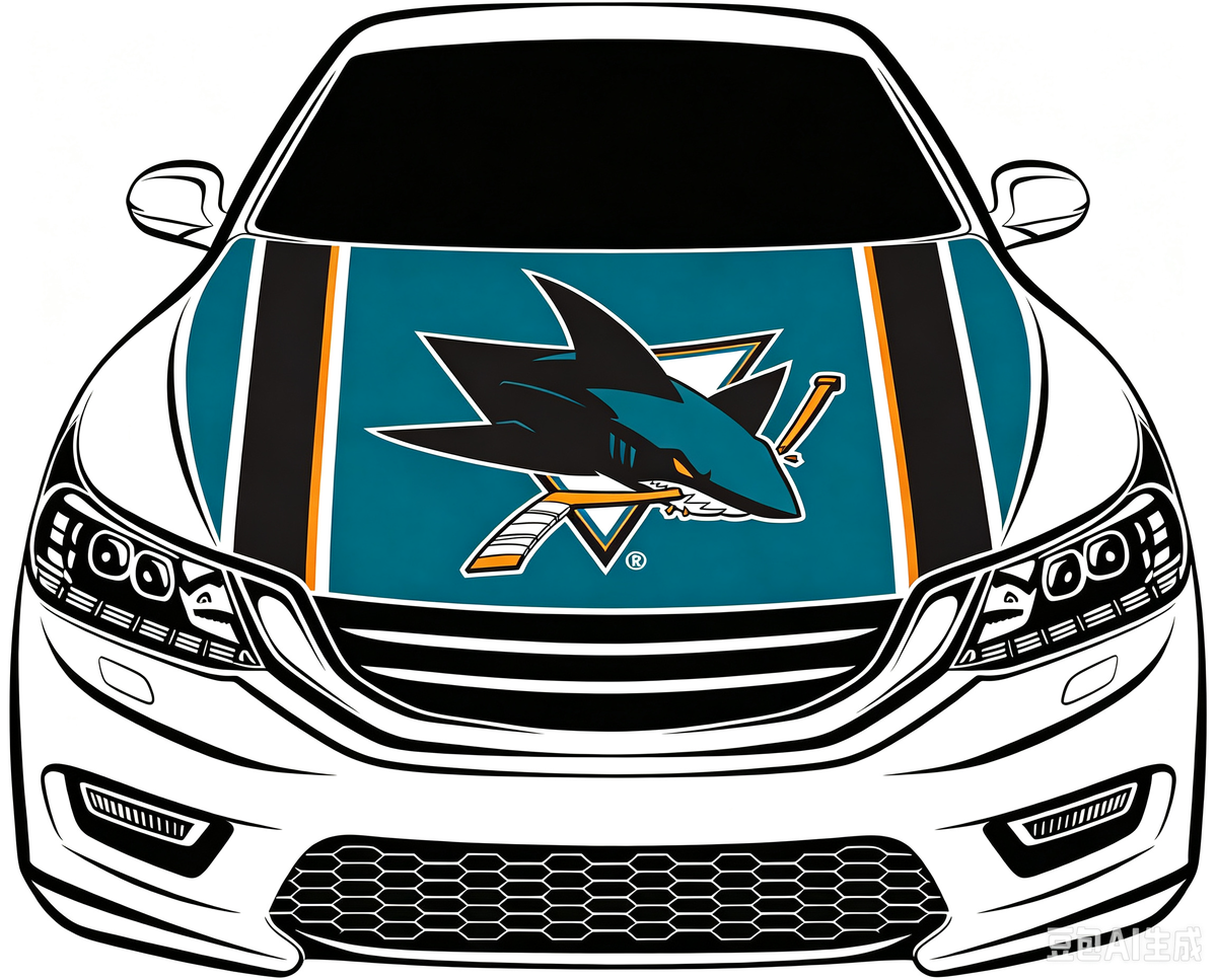 San Jose Sharks Car Hood Cover Flag ,NHL San Jose Sharks Engine Banner,4X5ft/6X7FT,100% Polyester Elastic Fabrics Can be Washed