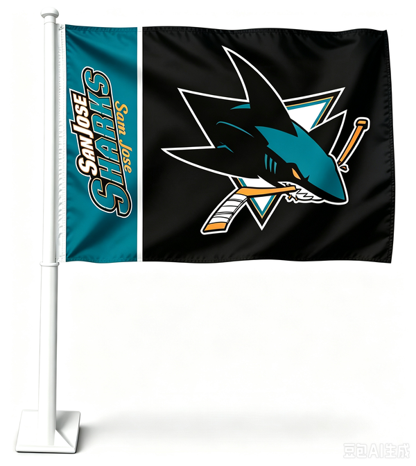 2 Pack Car Window Flags of  NHL San Jose Sharks 11X18 Inch(28x46cm) 100% Polyester, Strong White Flagpole