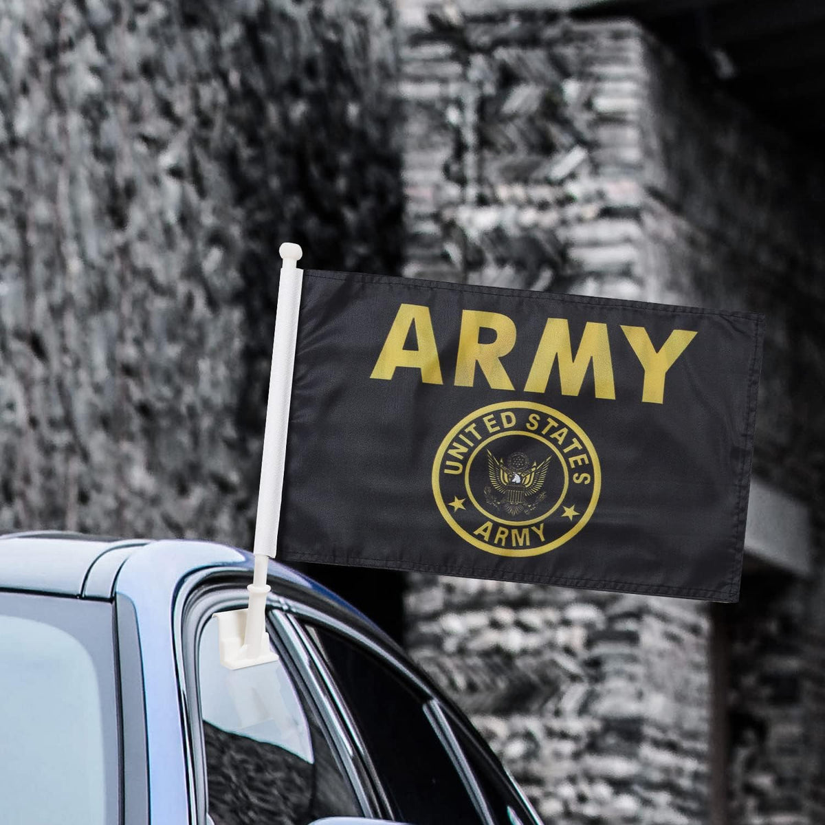 US Army Flag Car Window Flag of United States Army 11X18 Inch(28x46cm) 100% Polyester, Strong White Flagpole