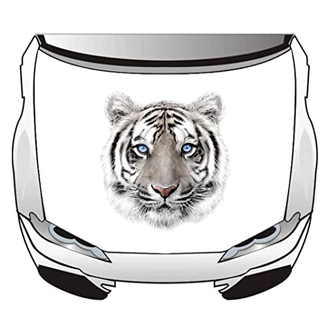 White Tiger Car Hood Cover Flag , Engine Banner Flag White Tiger Logo,3.3X5ft/6X7FT,100% Polyester Elastic Fabrics Can be Washed
