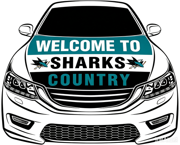 San Jose Sharks Car Hood Cover Flag ,NHL San Jose Sharks Engine Banner,4X5ft/6X7FT,100% Polyester Elastic Fabrics Can be Washed
