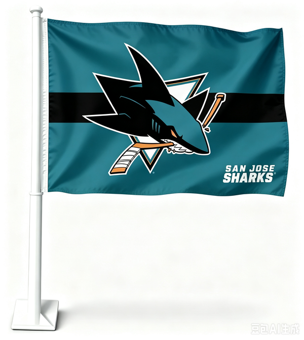 2 Pack Car Window Flags of  NHL San Jose Sharks 11X18 Inch(28x46cm) 100% Polyester, Strong White Flagpole