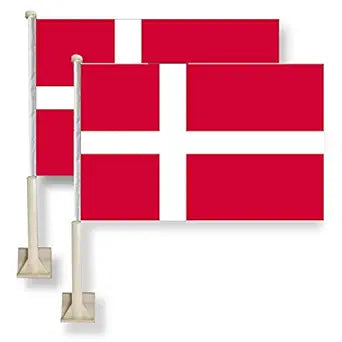 Denmark Car Window Flag 11X16Inch(28x40cm) 100% Polyester, Strong White Flagpole