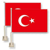 Turkish Flag Türkiye Car Window Flag 11X18 Inch(28x46cm) 100% Polyester, Strong White Flagpole