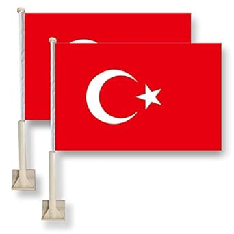 Turkish Flag Türkiye Car Window Flag 11X18 Inch(28x46cm) 100% Polyester, Strong White Flagpole
