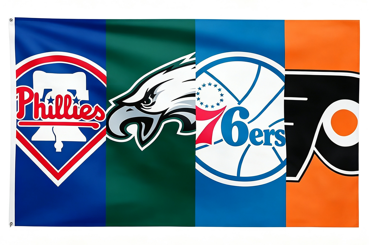 Philadelphi's Four Teams Sports Fans Flag - Eagles, Phillies, Flyers, and 76ers