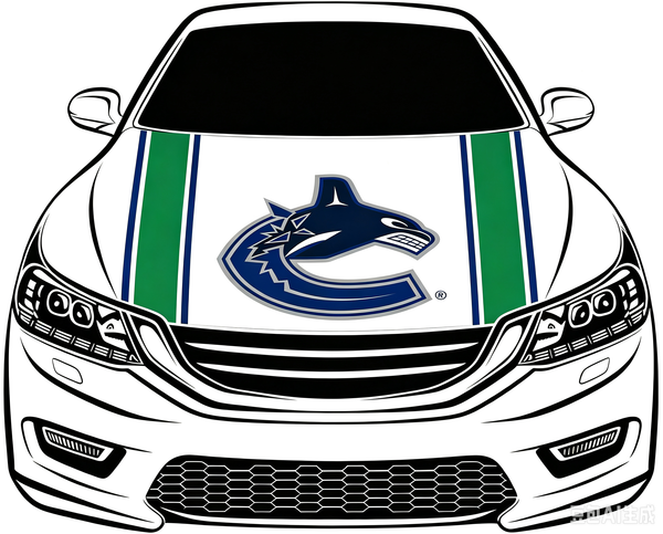 Vancouver Canucks Car Hood Cover Flag ,NHL Vancouver Canucks Engine Banner,4X5ft/6X7FT,100% Polyester Elastic Fabrics Can be Washed