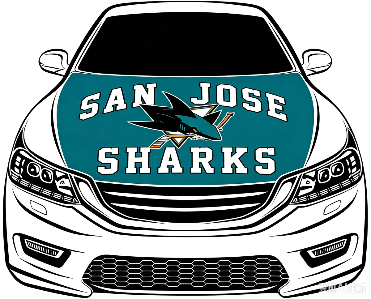 San Jose Sharks Car Hood Cover Flag ,NHL San Jose Sharks Engine Banner,4X5ft/6X7FT,100% Polyester Elastic Fabrics Can be Washed
