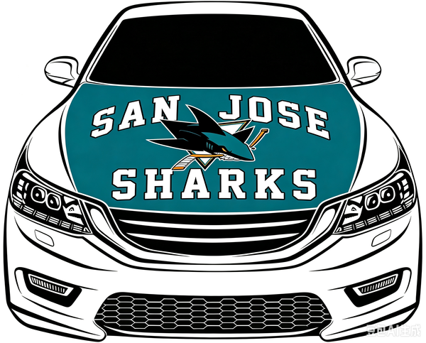 San Jose Sharks Car Hood Cover Flag ,NHL San Jose Sharks Engine Banner,4X5ft/6X7FT,100% Polyester Elastic Fabrics Can be Washed