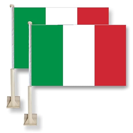 Italian Flag Car Window Flag of Italy 11X18 Inch(28x46cm) 100% Polyester, Strong White Flagpole