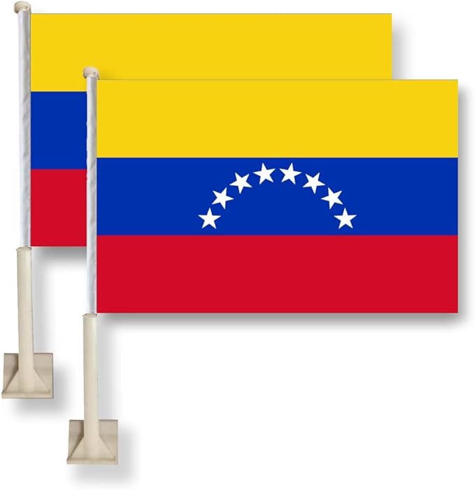 Car Window Flag of Venezuela 11X18 Inch(28x46cm) 100% Polyester, Strong White Flagpole