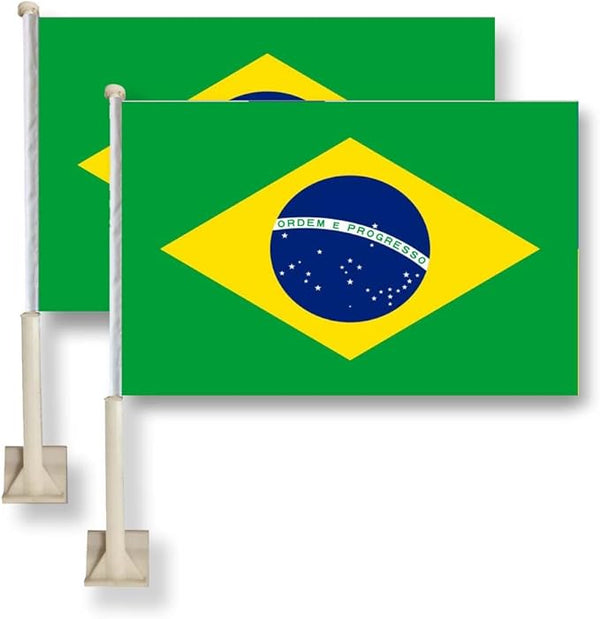 Brazil Car Window Flag 11X16Inch(28x40cm) 100% Polyester, Strong White Flagpole