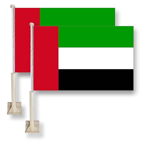 The United Arab Emirates Car Window Flag 11X16Inch(28x40cm) 100% Polyester, Strong White Flagpole