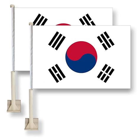 South Korea Car Window Flag 11X16Inch(28x40cm) 100% Polyester, Strong White Flagpole