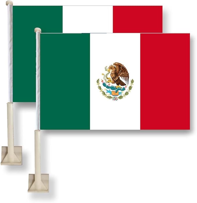 Mexico Car Window Flag 11X18 Inch(28x46cm) 100% Polyester, Strong White Flagpole