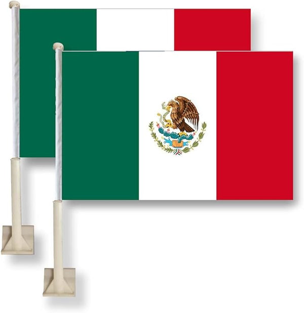 Mexico Car Window Flag 11X16Inch(28x40cm) 100% Polyester, Strong White Flagpole