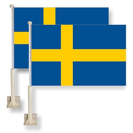 Sweden Car Window Flag 11X16Inch(28x40cm) 100% Polyester, Strong White Flagpole