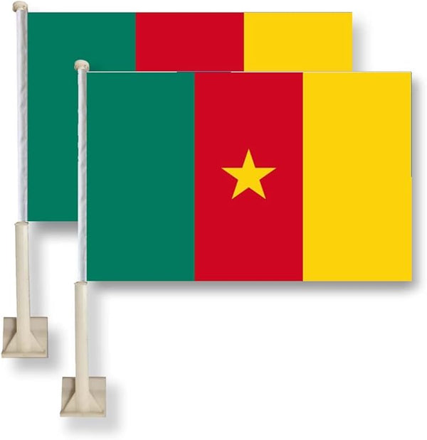 Cameroon Car Window Flag 11X16Inch(28x40cm) 100% Polyester, Strong White Flagpole