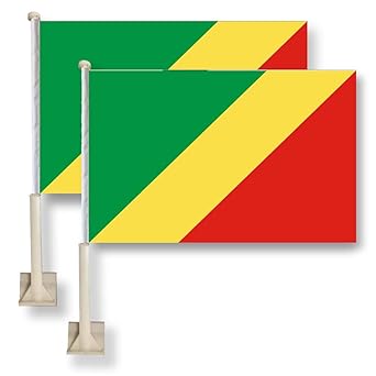 Republic of the Congo Car Window Flag 11X16Inch(28x40cm) 100% Polyester, Strong White Flagpole