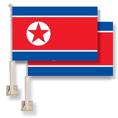 North Korea Flag Car Window Flag of North Korea 11X18 Inch(28x46 cm) 100% Polyester, Strong White Flagpole