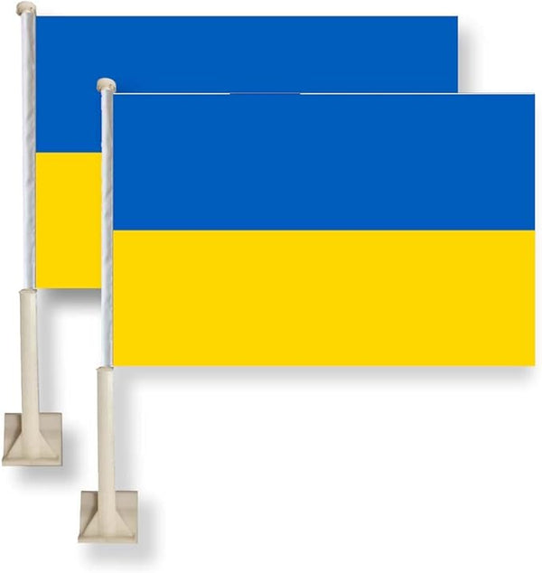Ukrainian Flag Car Window Flag of Ukraine 11X18 Inch(28x46cm) 100% Polyester, Strong White Flagpole