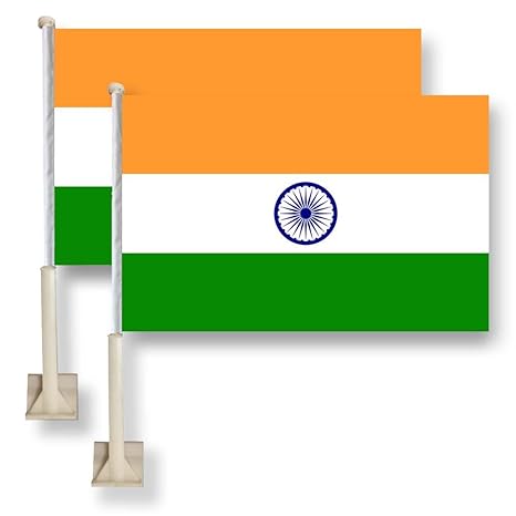 India Car Window Flag 11X16Inch(28x40cm) 100% Polyester, Strong White Flagpole