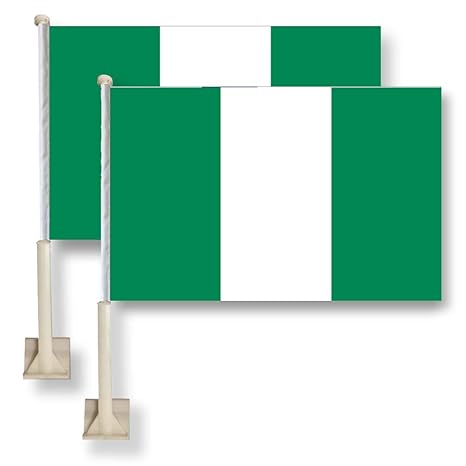 Nigeria Car Window Flag 11X16Inch(28x40cm) 100% Polyester, Strong White Flagpole