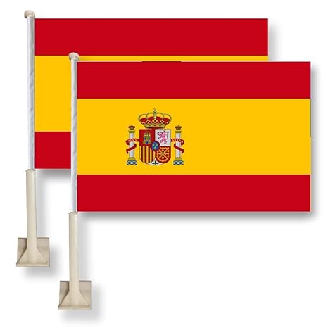 Spain Car Window Flag 11X16Inch(28x40cm) 100% Polyester, Strong White Flagpole