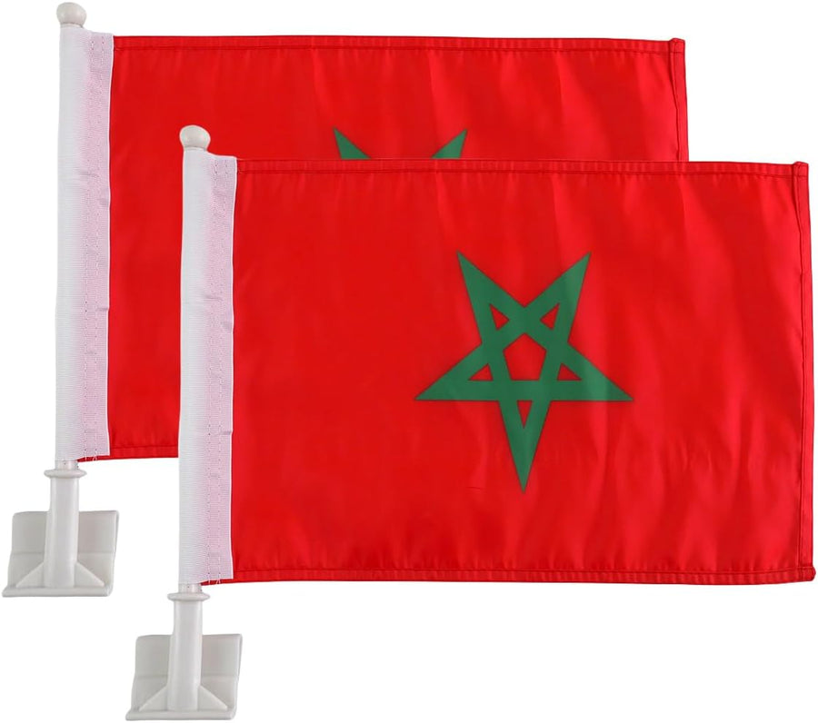 Moroccan flag Car Window Flag of Morocco 11X18 Inch(28x46cm) 100% Polyester, Strong White Flagpole