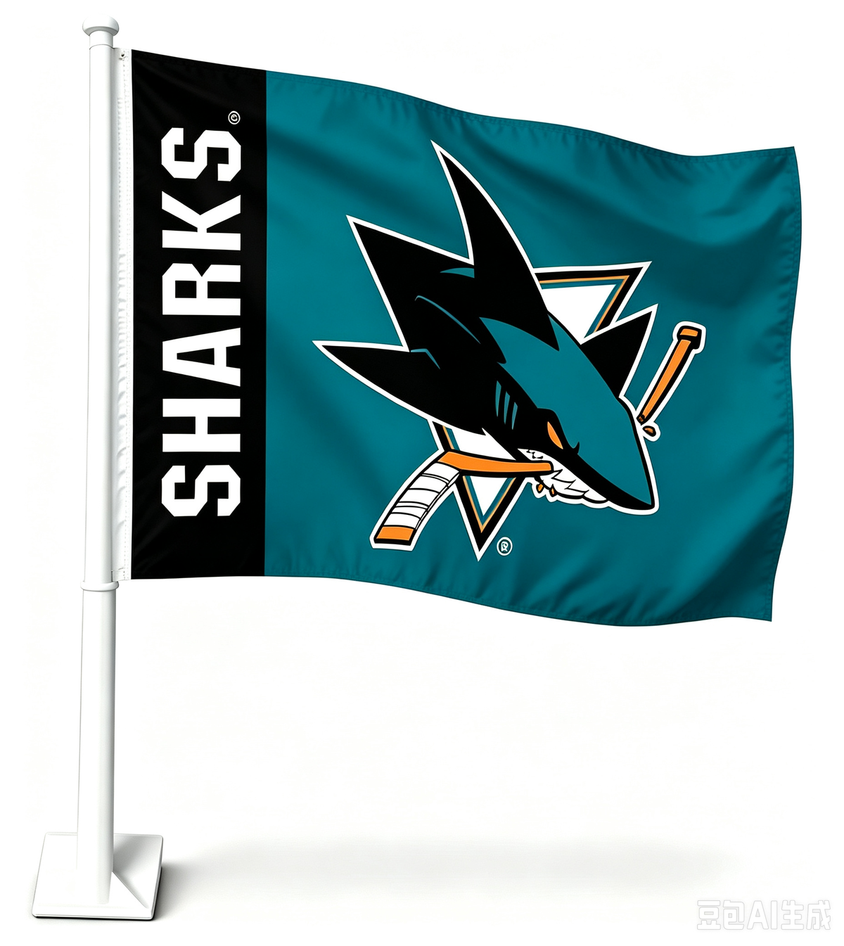 2 Pack Car Window Flags of  NHL San Jose Sharks 11X18 Inch(28x46cm) 100% Polyester, Strong White Flagpole
