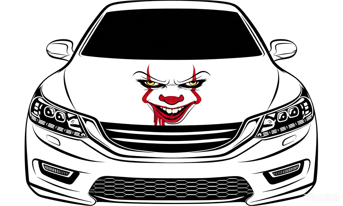 Car Hood Cover Flag Pennywise face blood, Engine Banner of Pennywise face ,4X5ft/6X7FT,100% Polyester Elastic Fabrics Can be Washed