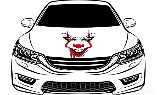 Car Hood Cover Flag Pennywise face blood, Engine Banner of Pennywise face ,4X5ft/6X7FT,100% Polyester Elastic Fabrics Can be Washed