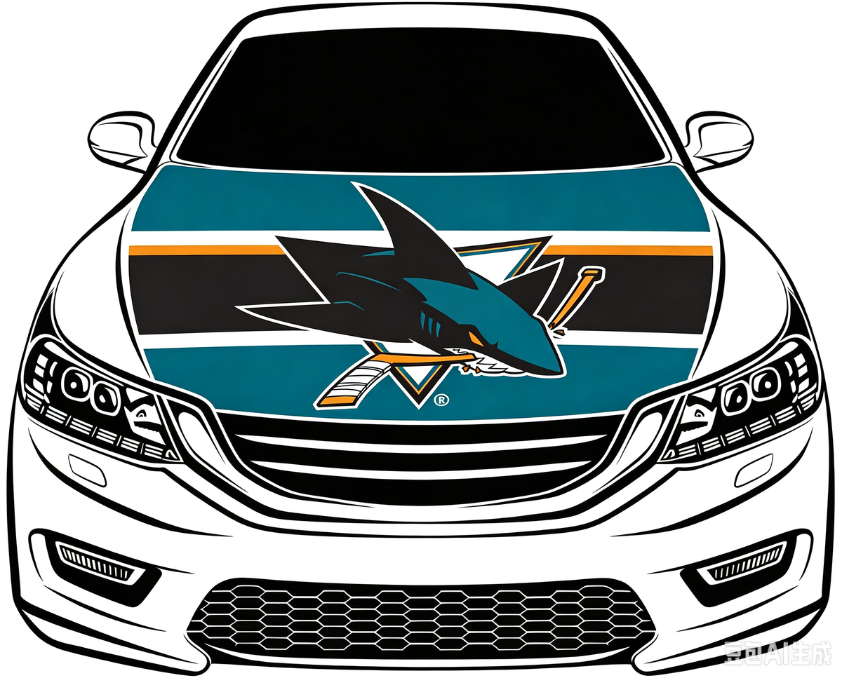 San Jose Sharks Car Hood Cover Flag ,NHL San Jose Sharks Engine Banner,4X5ft/6X7FT,100% Polyester Elastic Fabrics Can be Washed