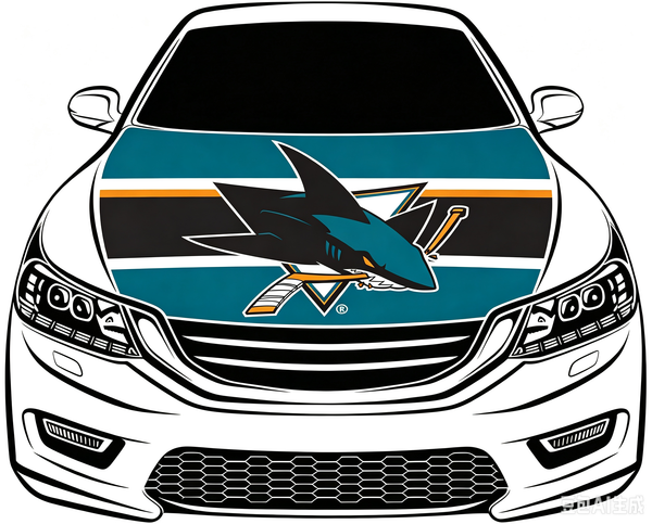 San Jose Sharks Car Hood Cover Flag ,NHL San Jose Sharks Engine Banner,4X5ft/6X7FT,100% Polyester Elastic Fabrics Can be Washed