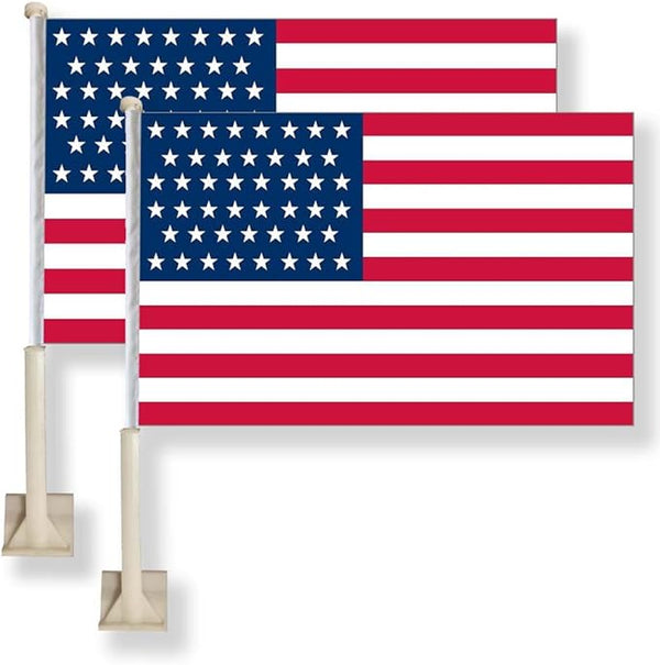 United States of America Car Flag 11X16Inch(28x40cm) 100% Polyester, Strong White Flagpole