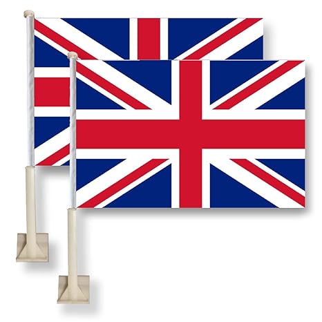 United Kingdom Car Window Flag 11X16Inch(28x40cm) 100% Polyester, Strong White Flagpole