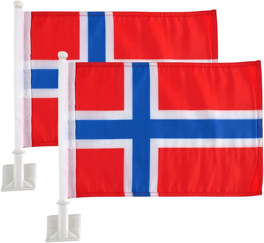 Norwegian flag Car Window Flag of Norway 11X18 Inch(28x46cm) 100% Polyester, Strong White Flagpole