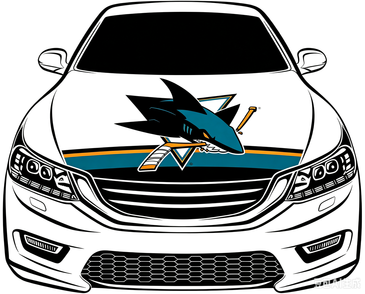 San Jose Sharks Car Hood Cover Flag ,NHL San Jose Sharks Engine Banner,4X5ft/6X7FT,100% Polyester Elastic Fabrics Can be Washed