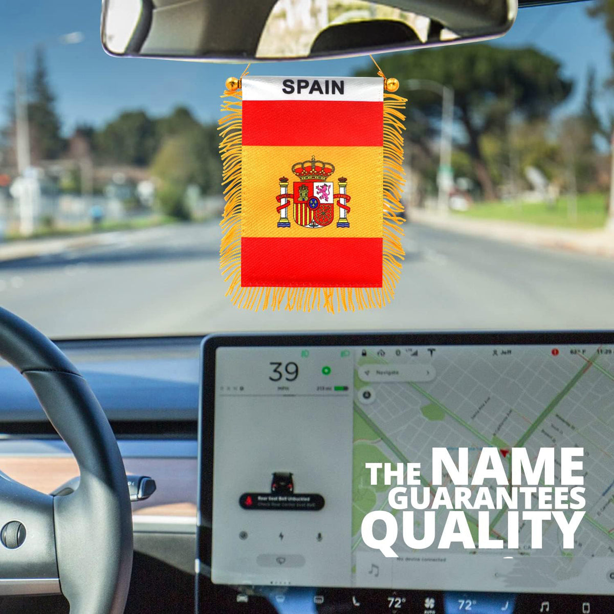 2 Pack-Spain Fringy Window Hanging Flag -4''x6'' Small Mini Spanish Flag Banner for Car Rearview Mirror Décor - Fringed -Spanish Hanging Flag with Suction Cup & Fringy-4x6 ''