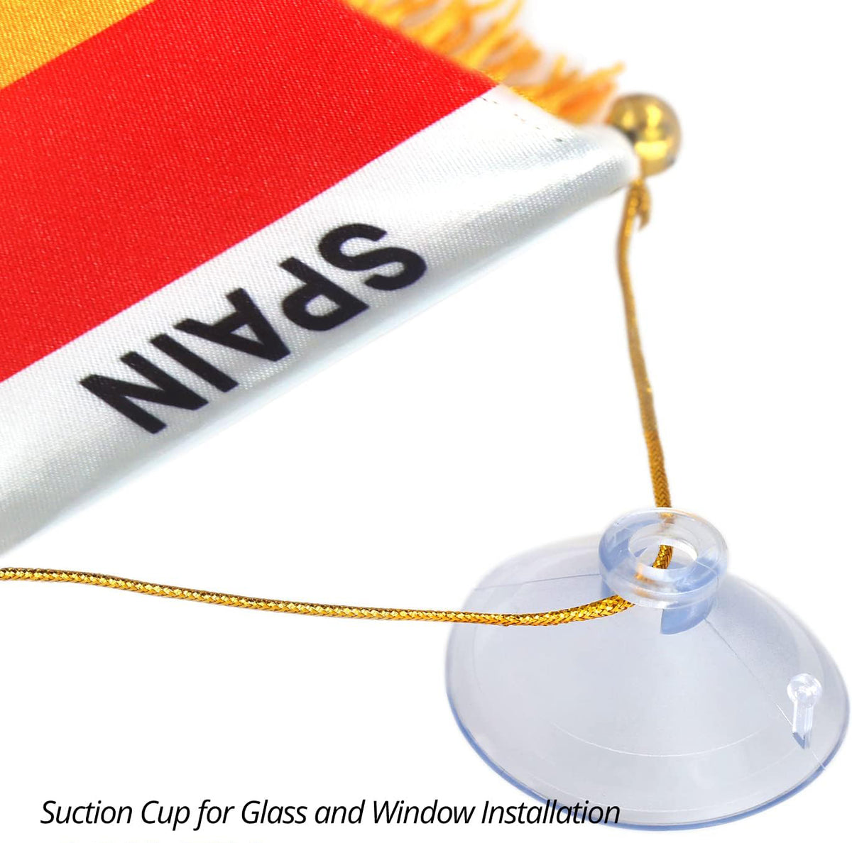 2 Pack-Spain Fringy Window Hanging Flag -4''x6'' Small Mini Spanish Flag Banner for Car Rearview Mirror Décor - Fringed -Spanish Hanging Flag with Suction Cup & Fringy-4x6 ''