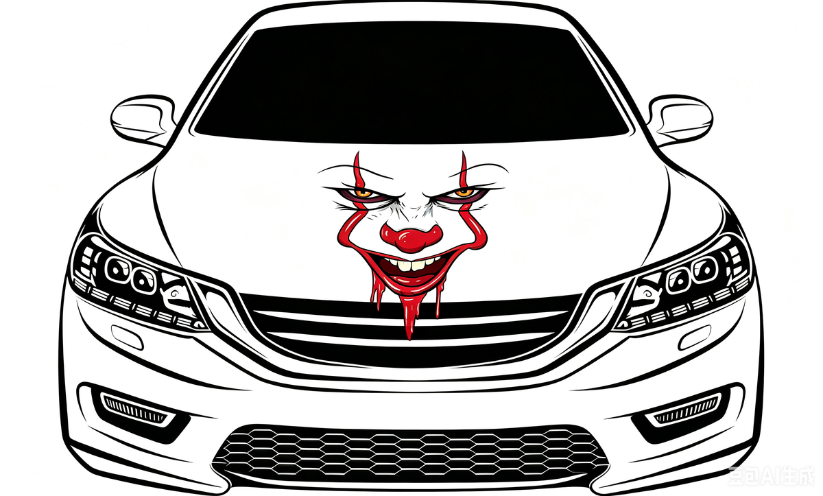 Car Hood Cover Flag Pennywise face blood, Engine Banner of Pennywise face ,4X5ft/6X7FT,100% Polyester Elastic Fabrics Can be Washed