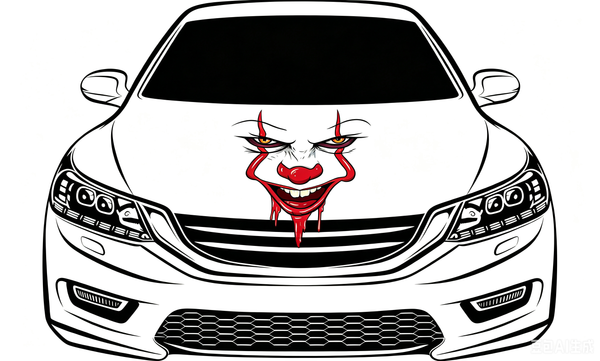 Car Hood Cover Flag Pennywise face blood, Engine Banner of Pennywise face ,4X5ft/6X7FT,100% Polyester Elastic Fabrics Can be Washed