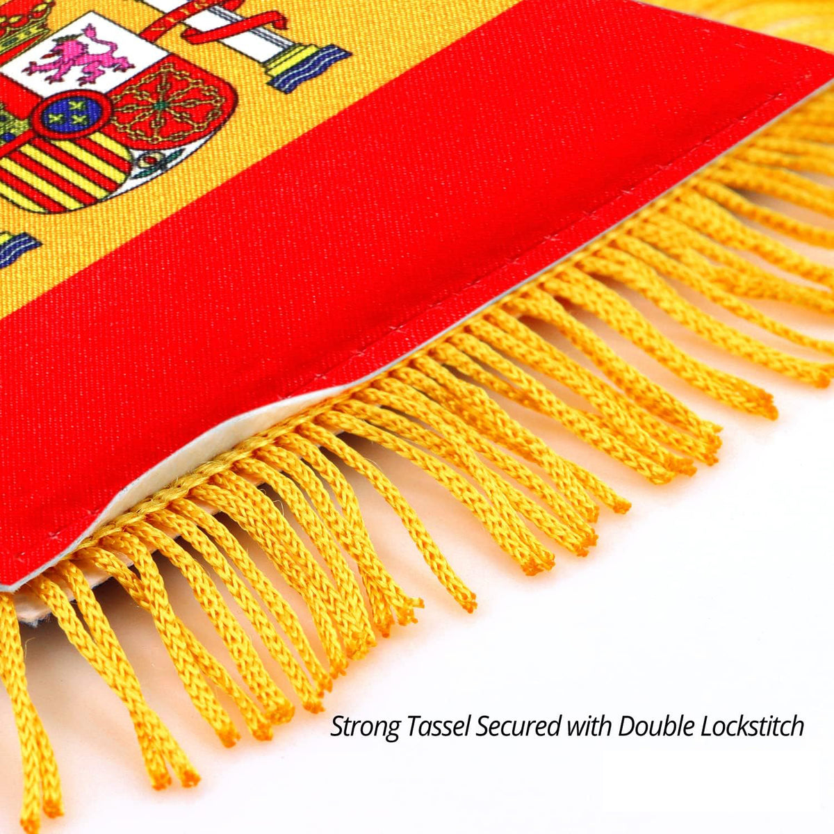 2 Pack-Spain Fringy Window Hanging Flag -4''x6'' Small Mini Spanish Flag Banner for Car Rearview Mirror Décor - Fringed -Spanish Hanging Flag with Suction Cup & Fringy-4x6 ''