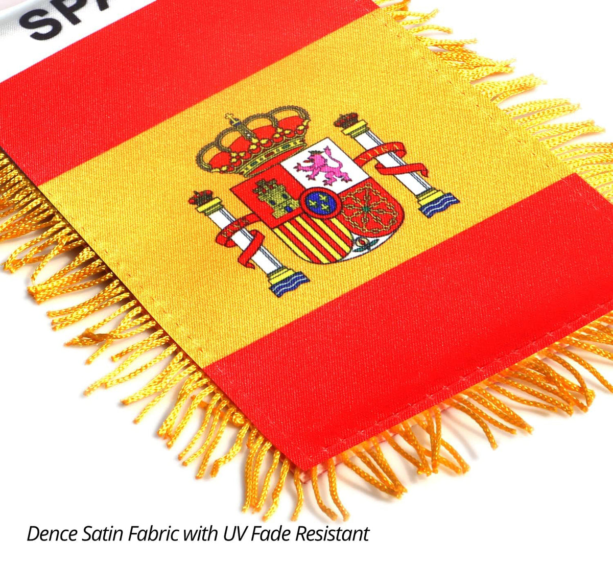 2 Pack-Spain Fringy Window Hanging Flag -4''x6'' Small Mini Spanish Flag Banner for Car Rearview Mirror Décor - Fringed -Spanish Hanging Flag with Suction Cup & Fringy-4x6 ''